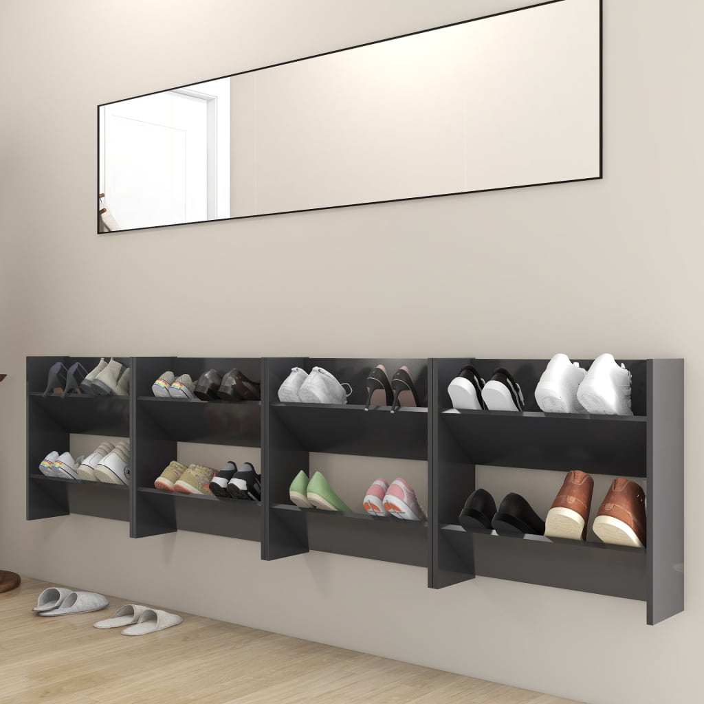 Armoires à chaussures murales vidaxl 4 pcs 60x18x60 cm en bois gris en bois