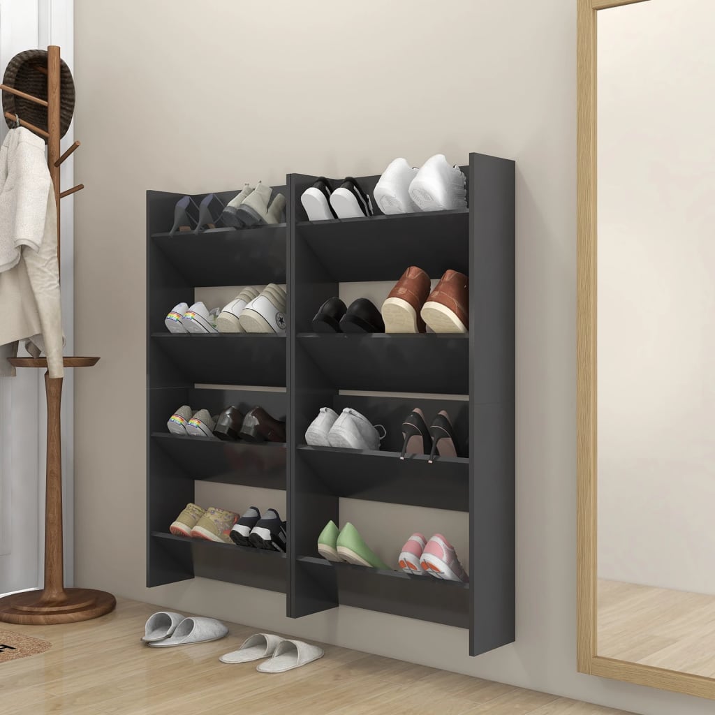 Armoires à chaussures murales vidaxl 4 pcs 60x18x60 cm en bois gris en bois