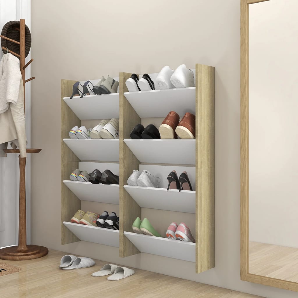 Armoires de chaussures murales vidaxl 4 ST 60x18x60 cm Bois blanc sonoma chêne