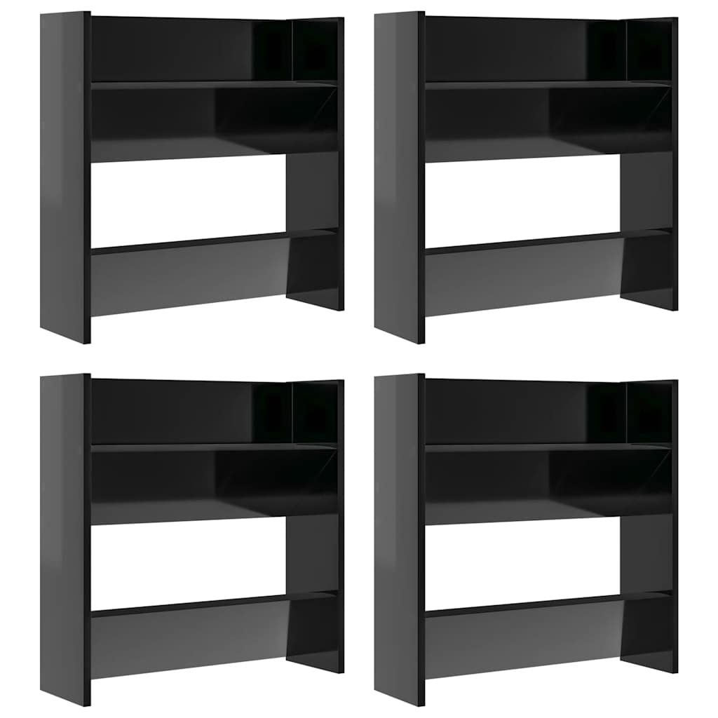 Armoires à chaussures murales vidaxl 4 ST 60x18x60 cm en bois haut brillant noir