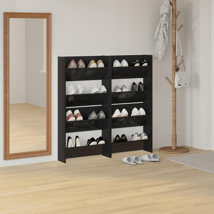 Armoires à chaussures murales vidaxl 4 ST 60x18x60 cm en bois haut brillant noir