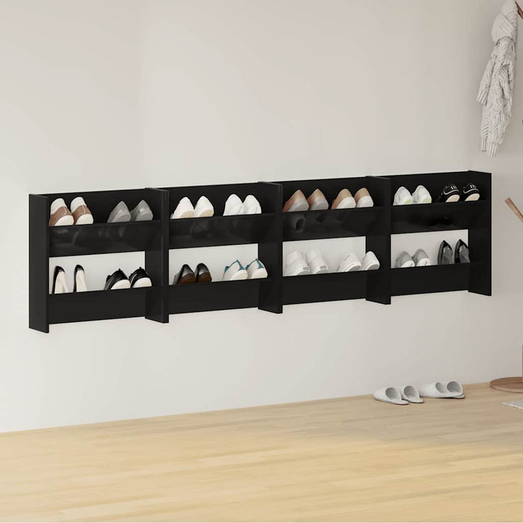 Armoires à chaussures murales vidaxl 4 ST 60x18x60 cm en bois haut brillant noir