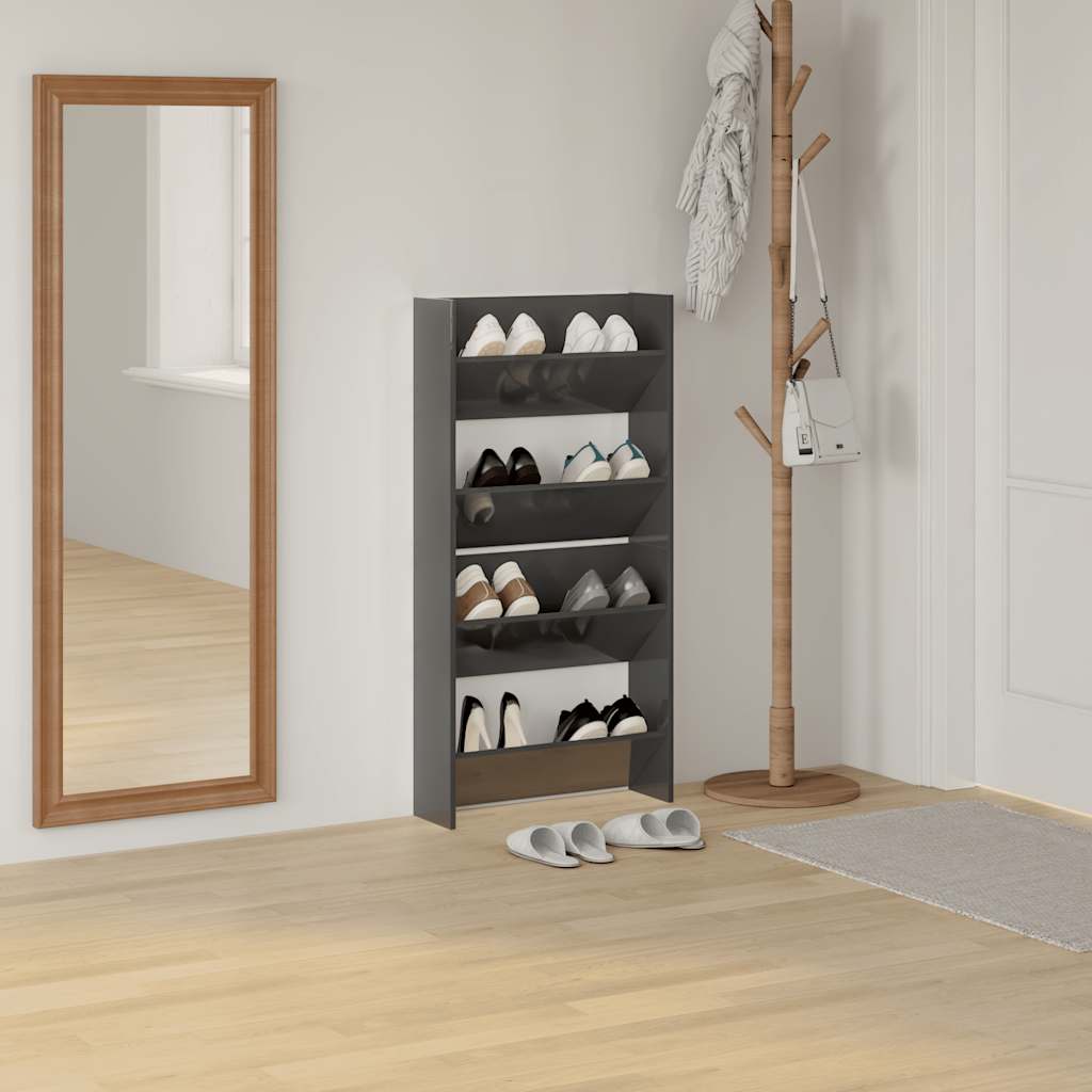 Armoires à chaussures murales vidaxl 2 ST 60x18x60 cm en bois haut gris brillant