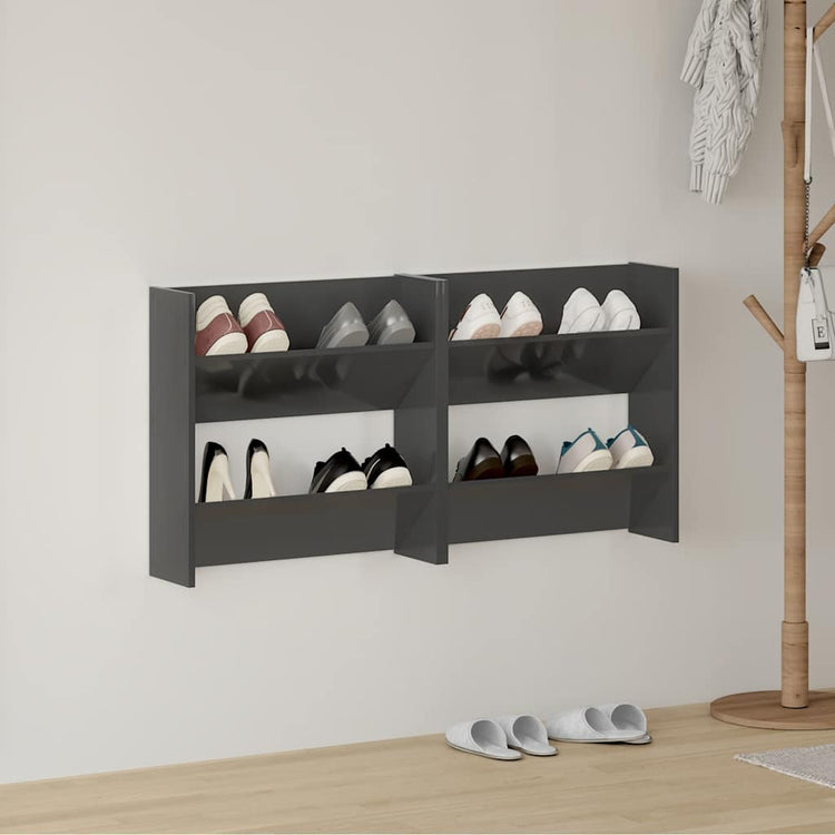 Armoires à chaussures murales vidaxl 2 ST 60x18x60 cm en bois haut gris brillant