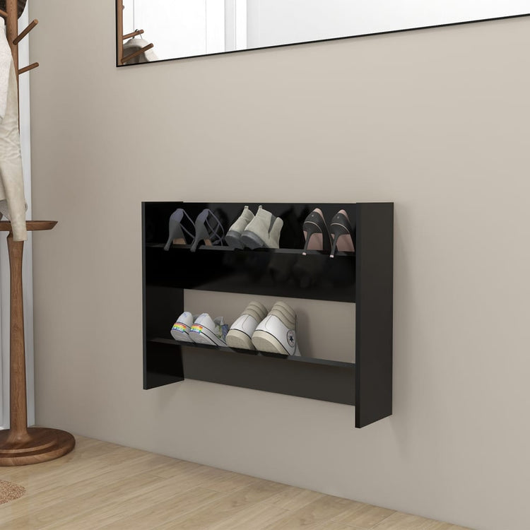 Armoire à chaussures murales vidaxl 80x18x60 cm en bois de bois propriété noir