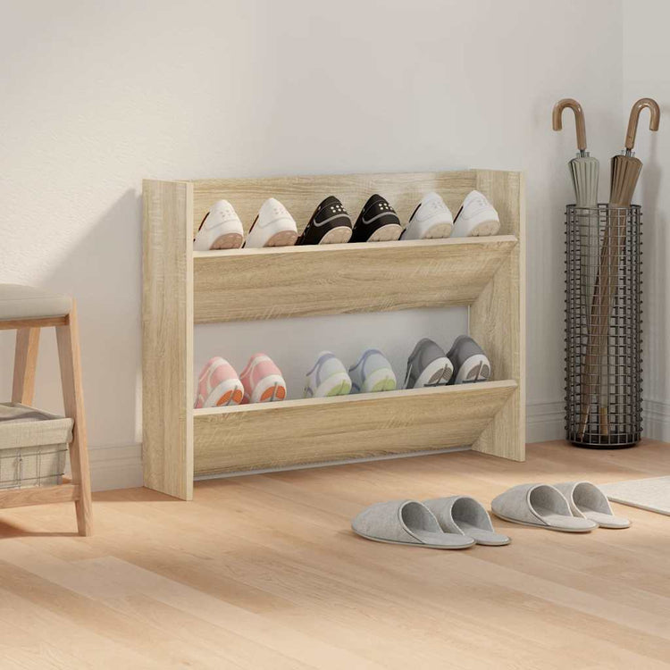 Armoire à chaussures murales vidaxl 80x18x60 cm en bois de bois de chêne sonoma -colore