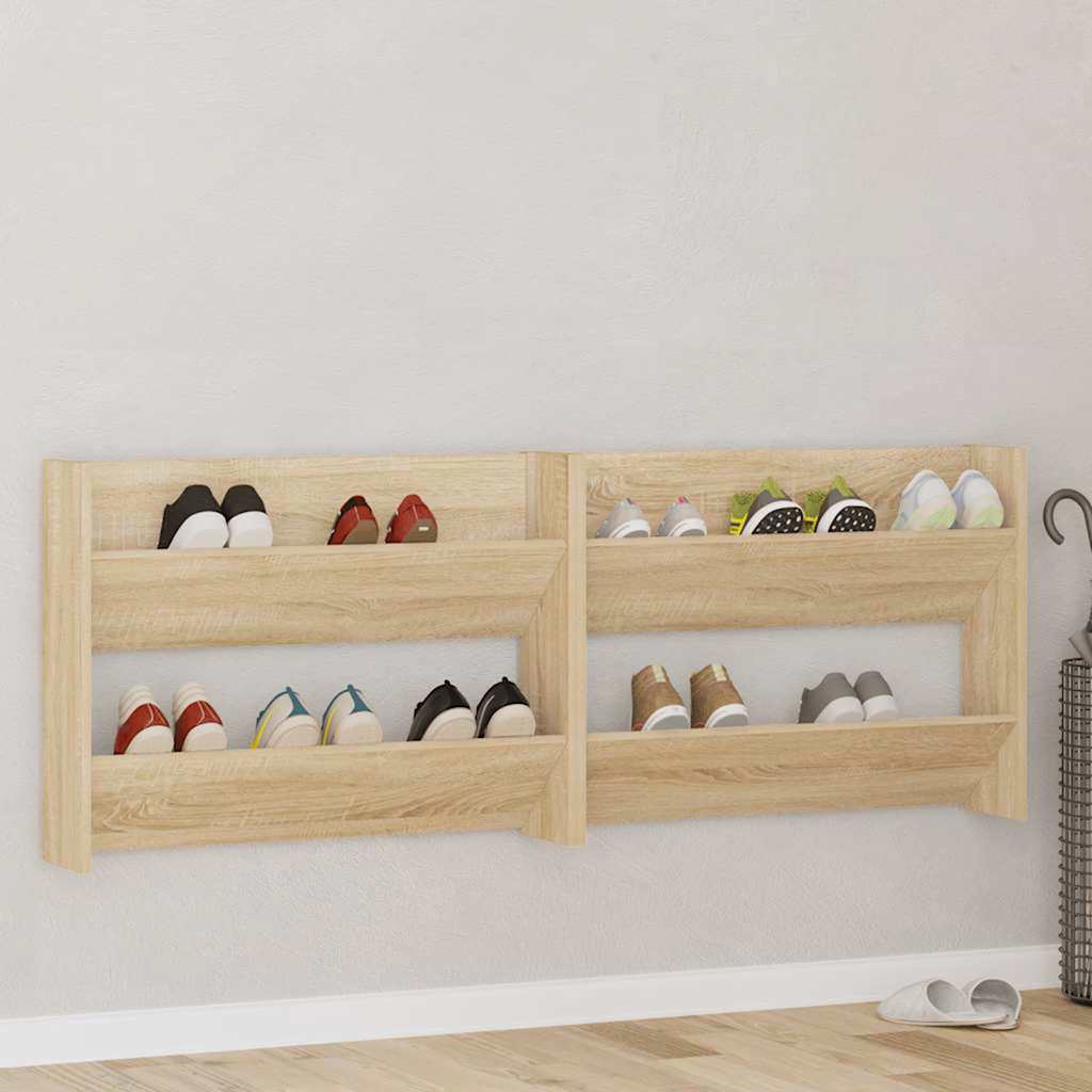 Vidaxx armoires à chaussures murales 2 pcs 80x18x60 cm aggloméré chêne sonoma