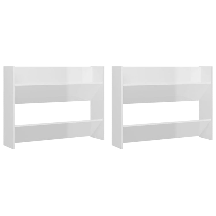 Armoires à chaussures murales vidaxl 2 ST 80x18x60 cm en bois de bois haute brillant blanc