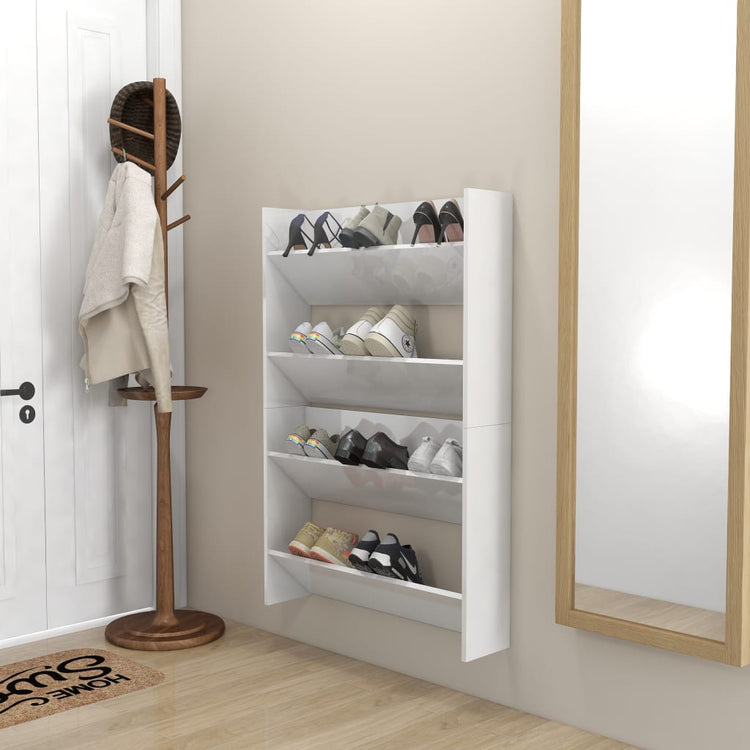 Armoires à chaussures murales vidaxl 2 ST 80x18x60 cm en bois de bois haute brillant blanc