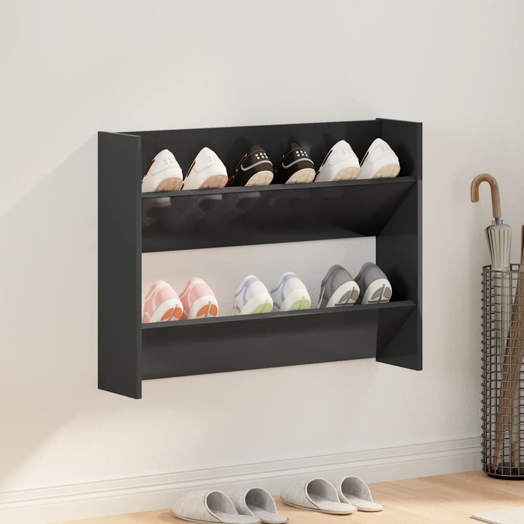 Armoire à chaussures murales vidaxl 80x18x60 cm en bois de bois haute brillant noir