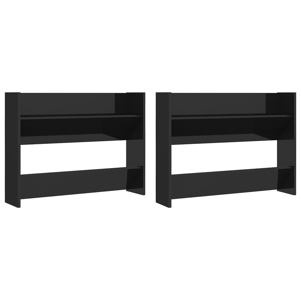 Armoires à chaussures murales vidaxl 2 ST 80x18x60 cm en bois haut brillant noir