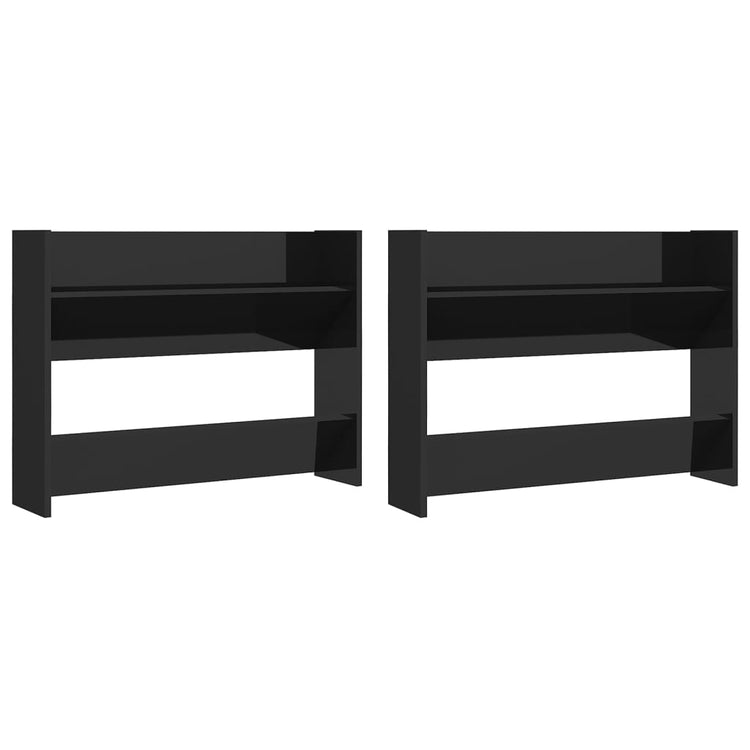Armoires à chaussures murales vidaxl 2 ST 80x18x60 cm en bois haut brillant noir
