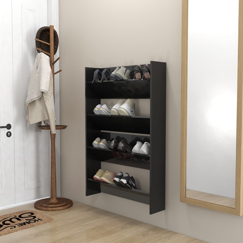 Armoires à chaussures murales vidaxl 2 ST 80x18x60 cm en bois haut brillant noir