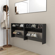 Armoires à chaussures murales vidaxl 2 ST 80x18x60 cm en bois haut brillant noir - afbeelding 1