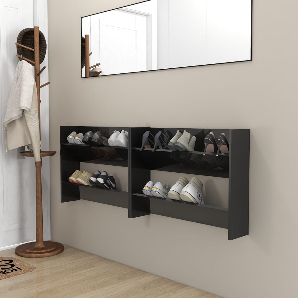 Armoires à chaussures murales vidaxl 2 ST 80x18x60 cm en bois haut brillant noir