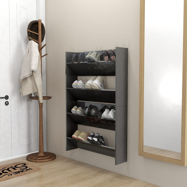 Armoires à chaussures murales vidaxl 2 ST 80x18x60 cm en bois haut gris brillant