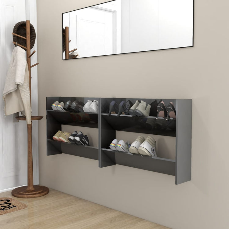 Armoires à chaussures murales vidaxl 2 ST 80x18x60 cm en bois haut gris brillant