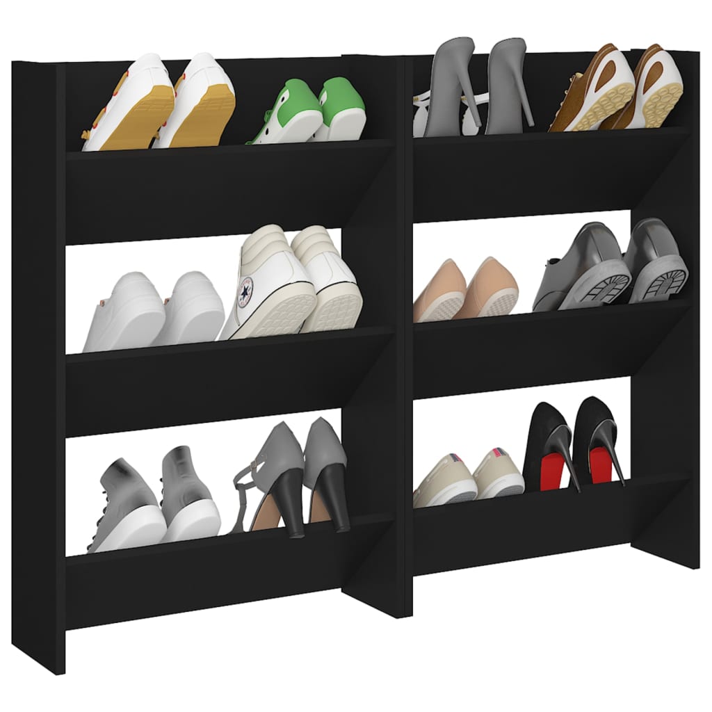 Armoires à chaussures murales vidaxl 2 pcs 60x18x90 cm Bois transformé noir