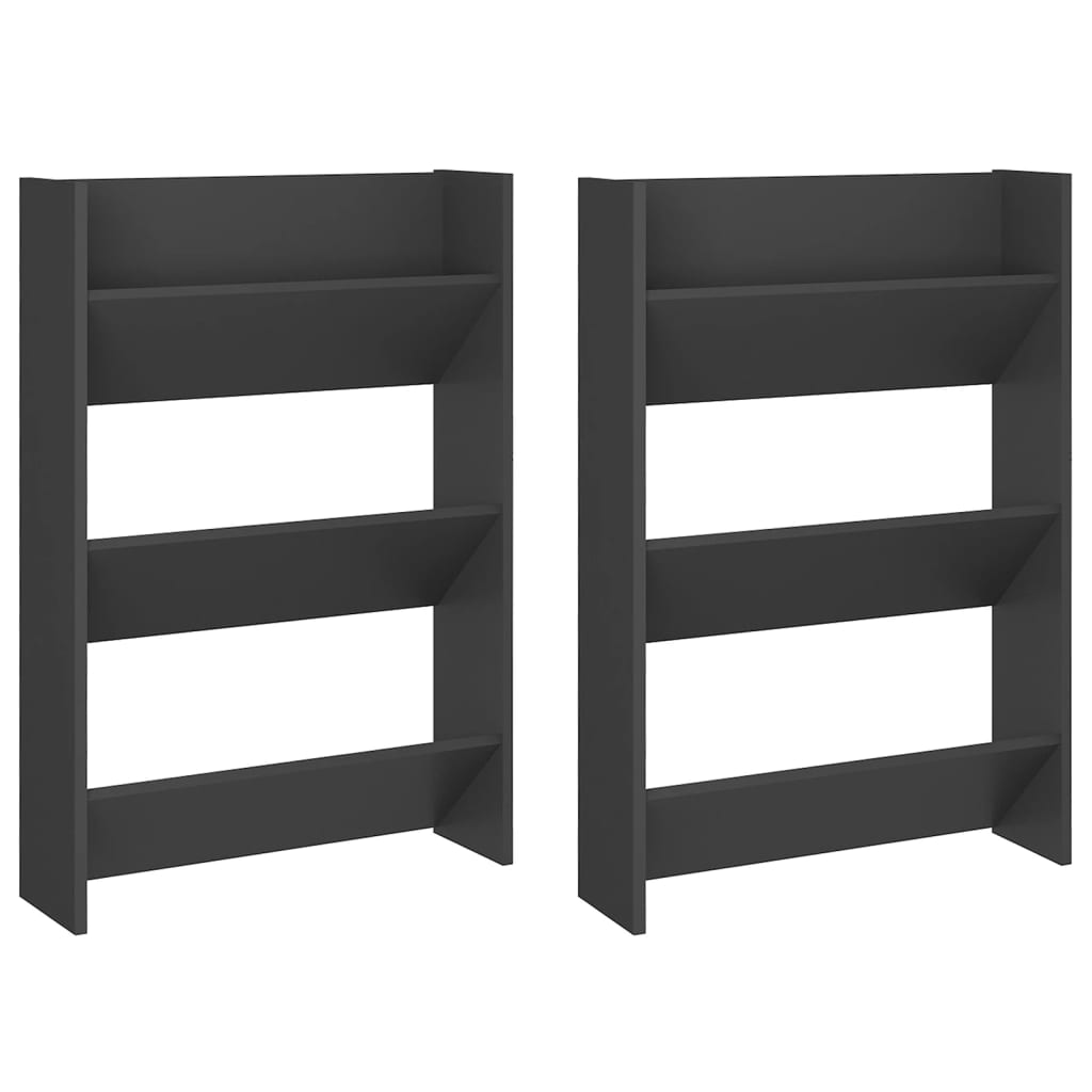 Armoires à chaussures murales vidaxl 2 pcs 60x18x90 cm en bois gris en bois