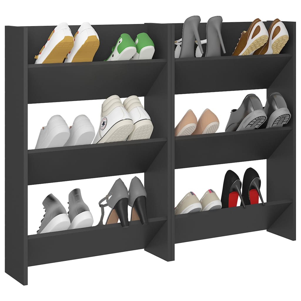 Armoires à chaussures murales vidaxl 2 pcs 60x18x90 cm en bois gris en bois