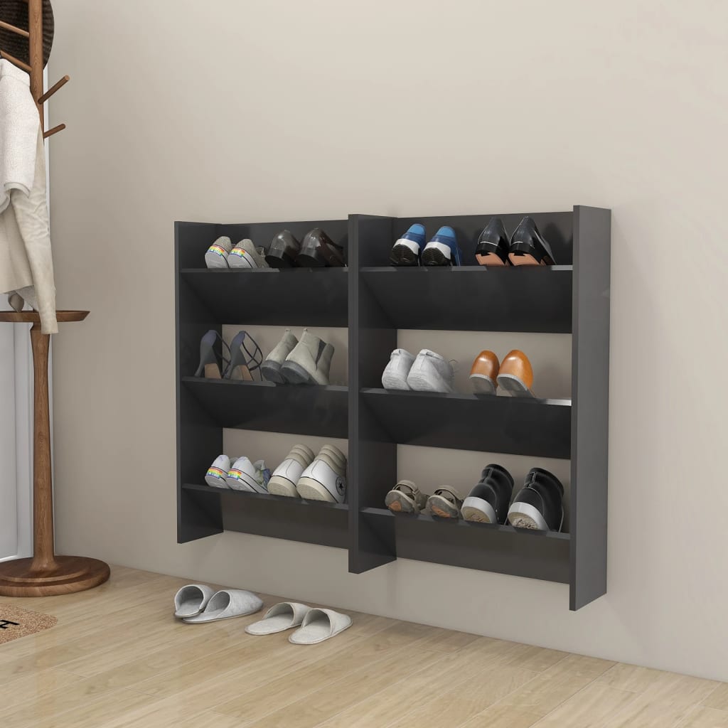 Armoires à chaussures murales vidaxl 2 pcs 60x18x90 cm en bois gris en bois
