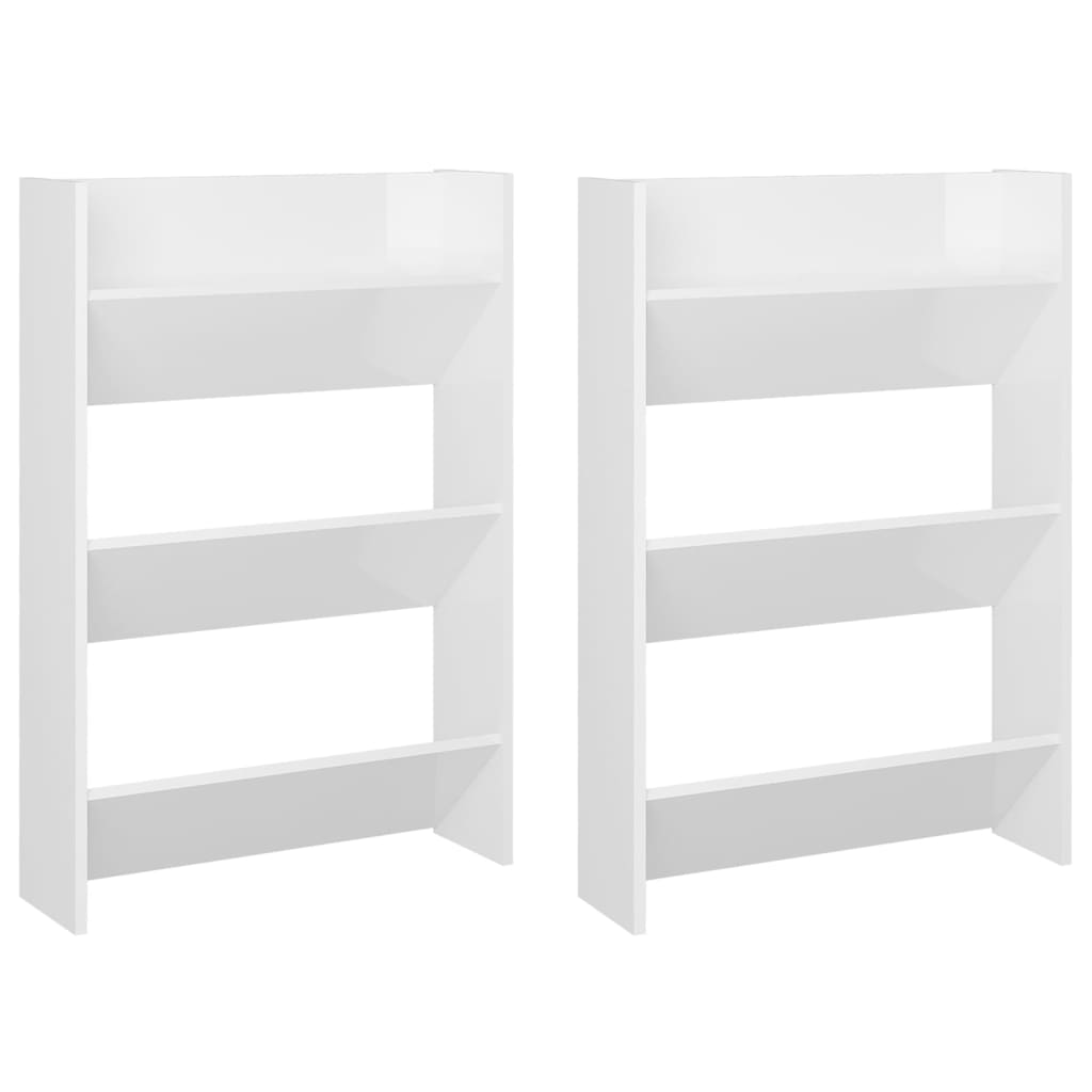 Armoires à chaussures murales vidaxl 2 pcs 60x18x90 cm bois transformé haut brillant blanc
