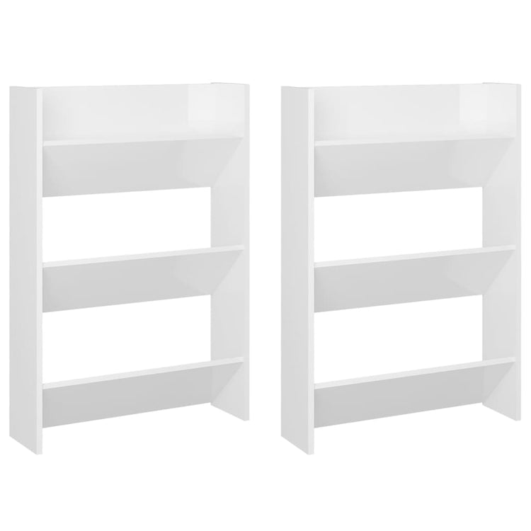 Armoires à chaussures murales vidaxl 2 pcs 60x18x90 cm bois transformé haut brillant blanc