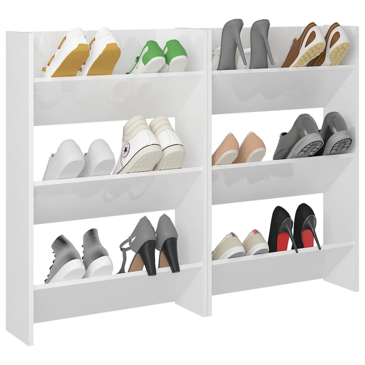 Armoires à chaussures murales vidaxl 2 pcs 60x18x90 cm bois transformé haut brillant blanc