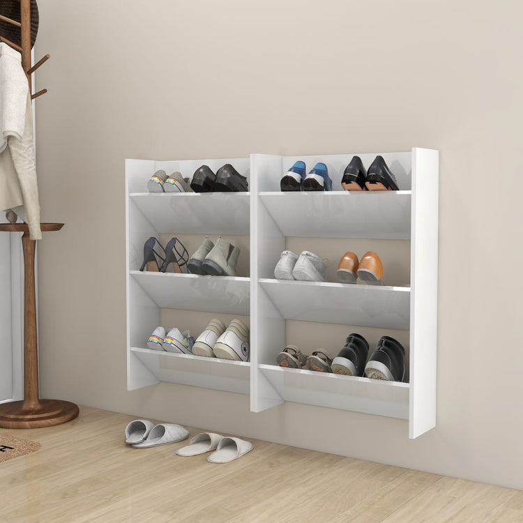 Armoires à chaussures murales vidaxl 2 pcs 60x18x90 cm bois transformé haut brillant blanc