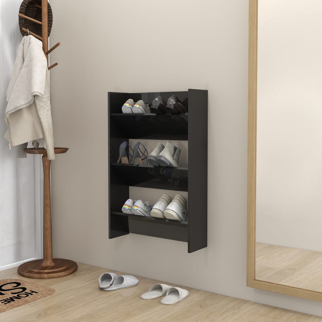 Armoire à chaussures murales vidaxl 60x18x90 cm en bois de bois haute brillant noir