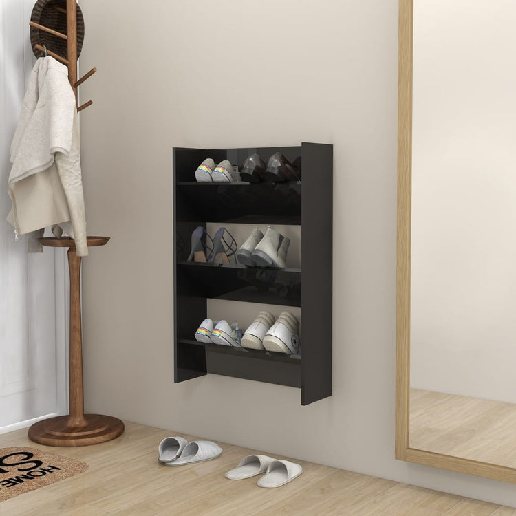 Armoire à chaussures murales vidaxl 60x18x90 cm en bois de bois haute brillant noir