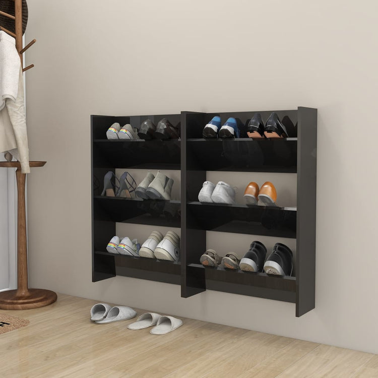 Armoires à chaussures murales vidaxl 2 ST 60x18x90 cm en bois haut brillant noir