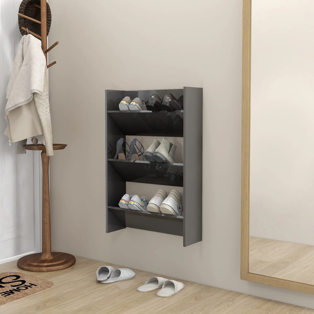 Armoire à chaussures murales vidaxl 60x18x90 cm en bois de bois haute gris brillant