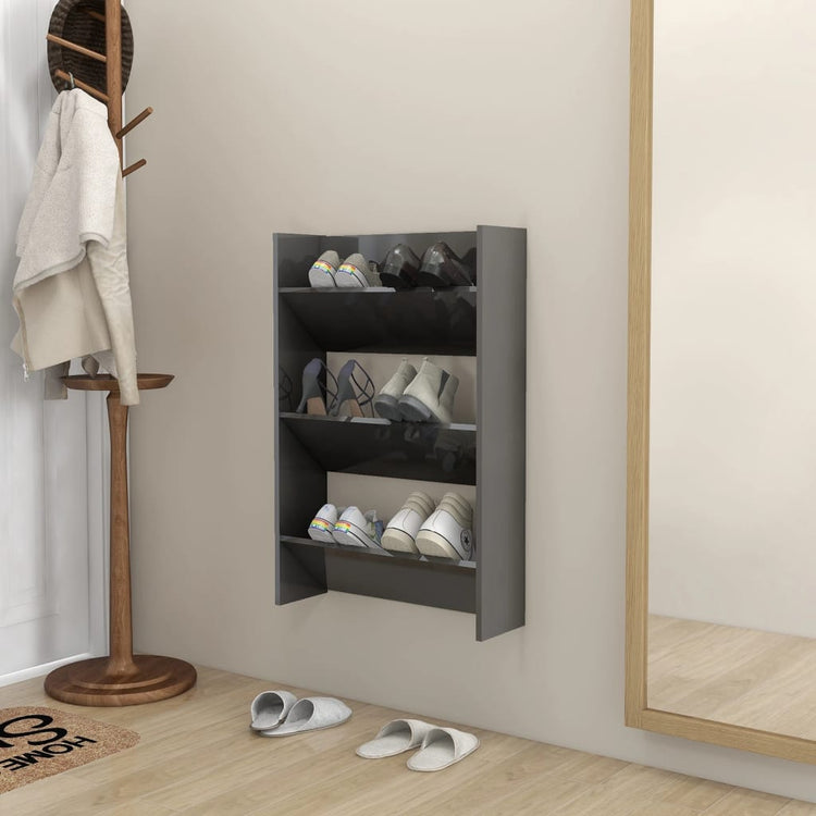 Armoire à chaussures murales vidaxl 60x18x90 cm en bois de bois haute gris brillant