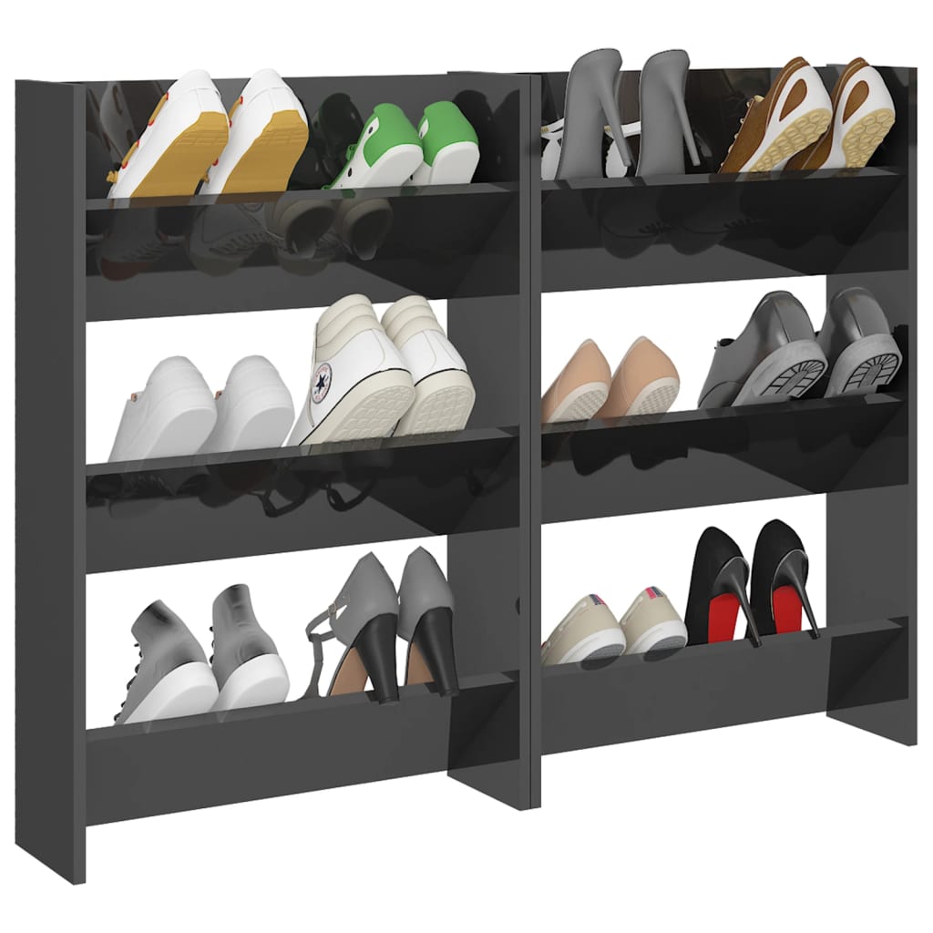 Armoires de chaussures murales vidaxl 2 ST 60x18x90 cm en bois haut gris brillant