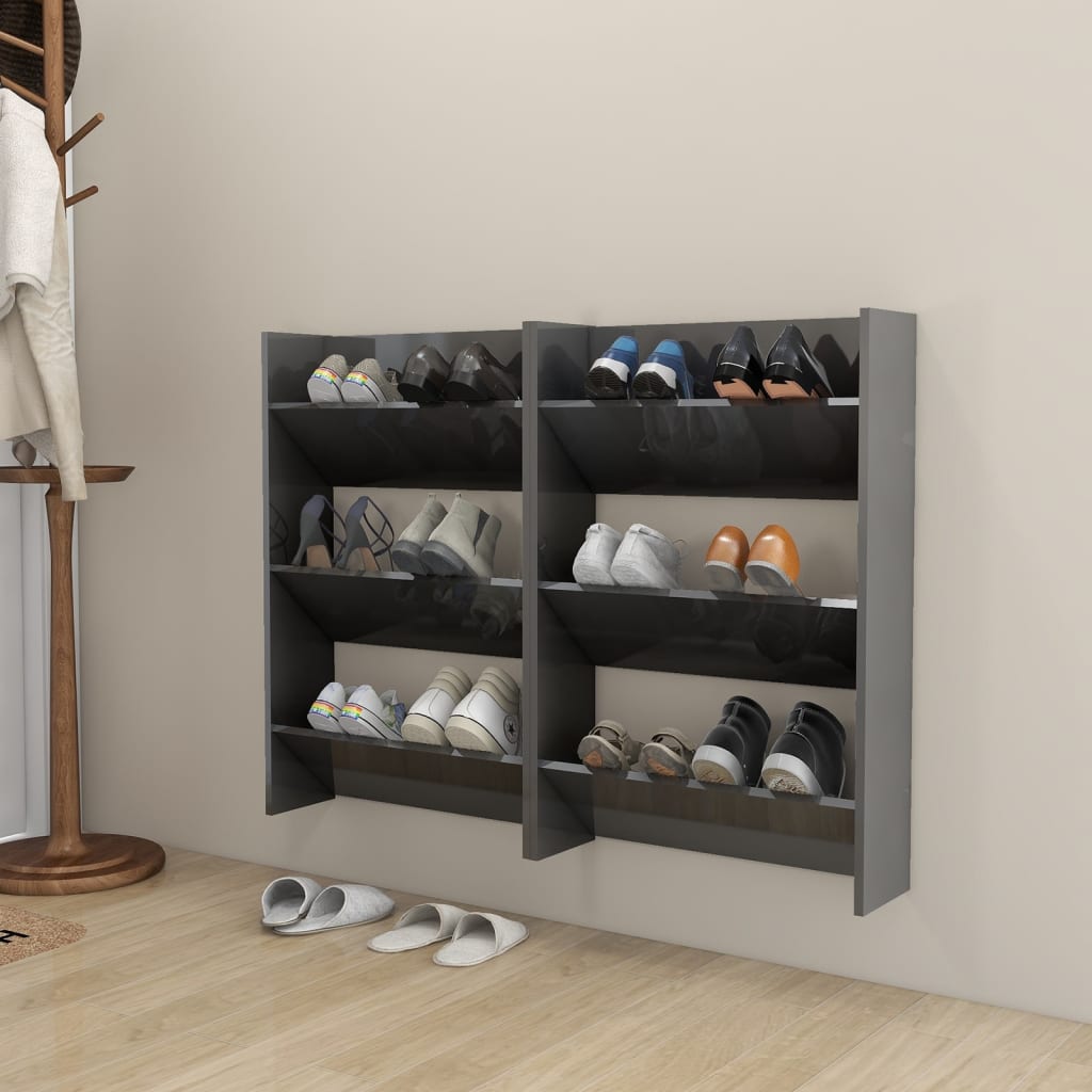 Armoires de chaussures murales vidaxl 2 ST 60x18x90 cm en bois haut gris brillant
