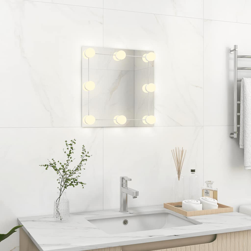 Miroir mural vidaxl avec des lampes LED Verre carrée