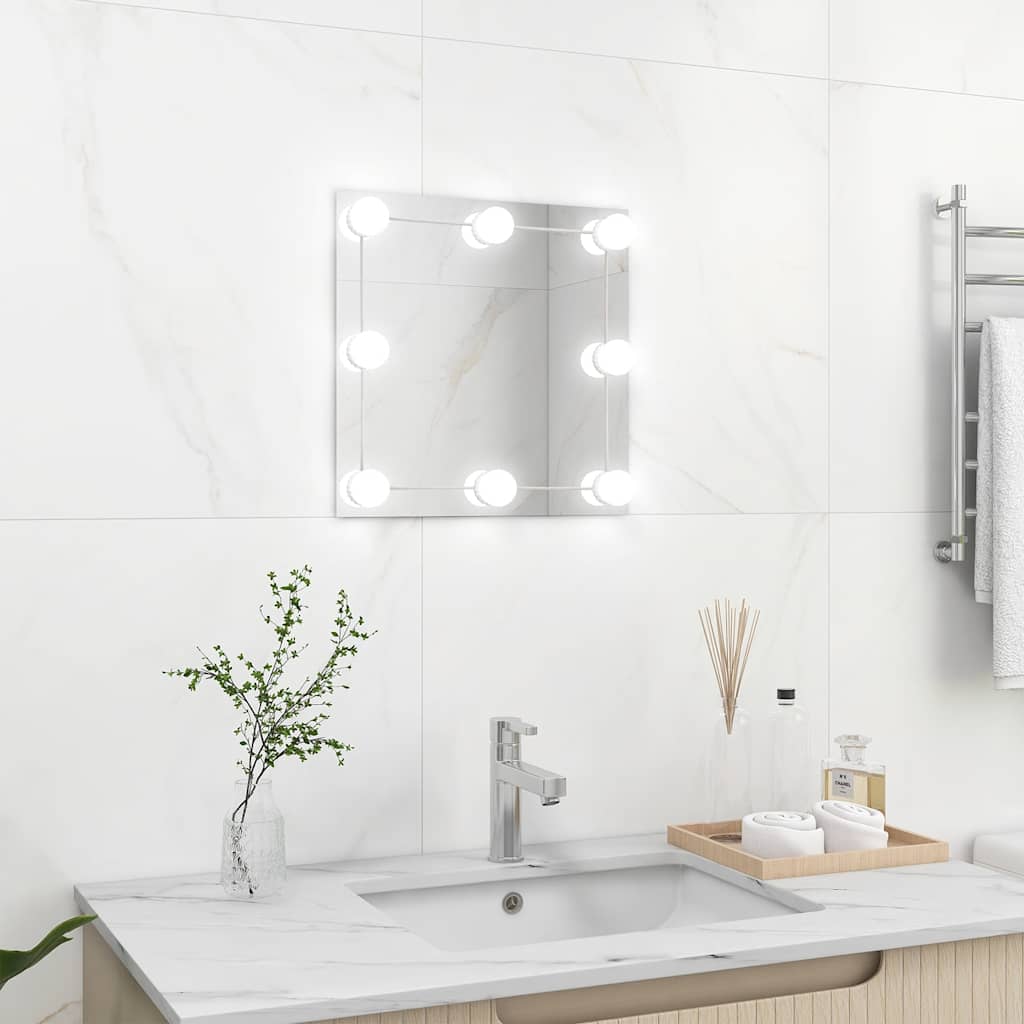 Miroir mural vidaxl avec des lampes LED Verre carrée