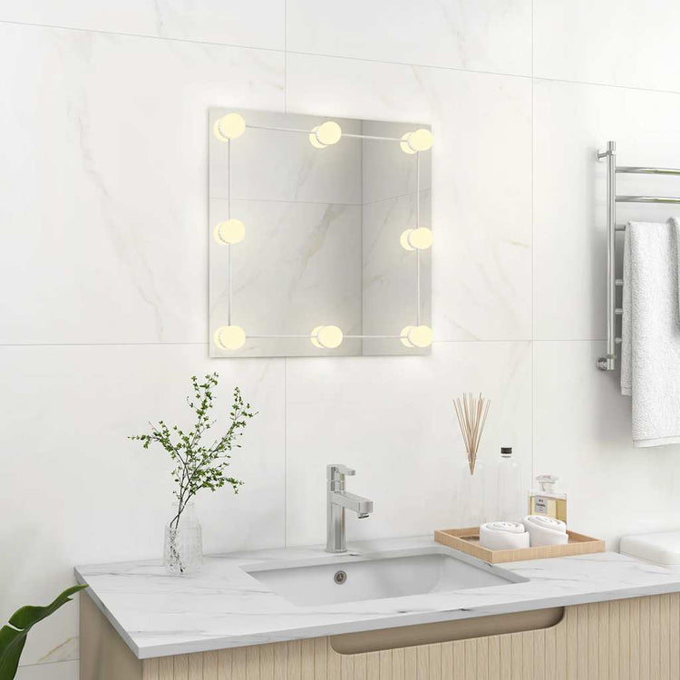 Miroir mural vidaxl avec des lampes LED Verre carrée