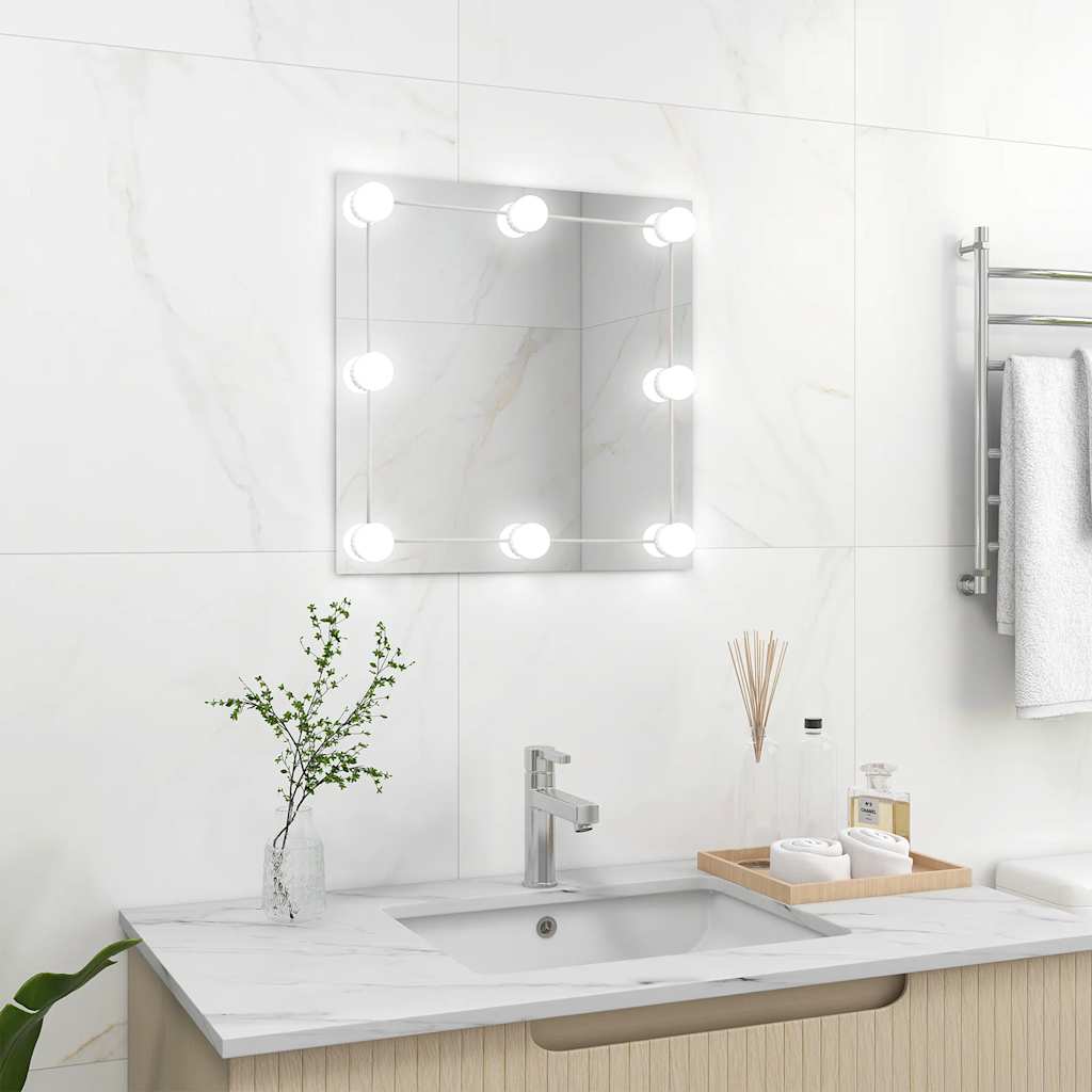 Miroir mural vidaxl avec des lampes LED Verre carrée