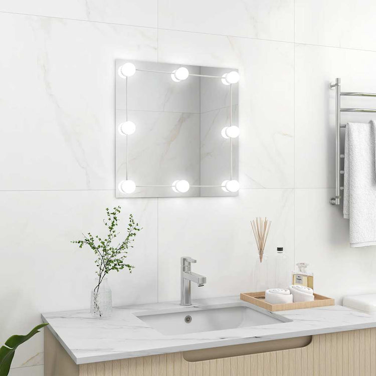 Miroir mural vidaxl avec des lampes LED Verre carrée
