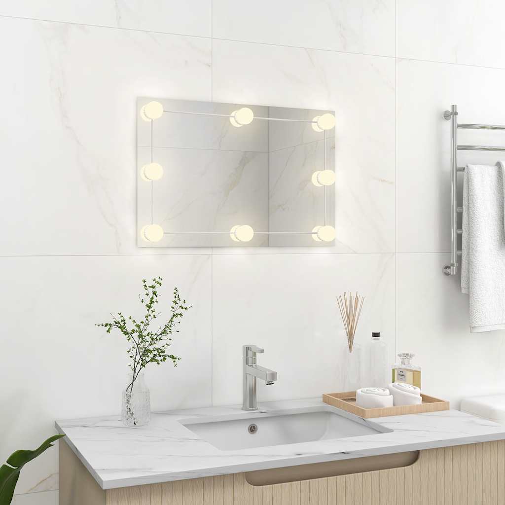 Miroir mural vidaxl avec des lampes à LED en verre rectangulaire