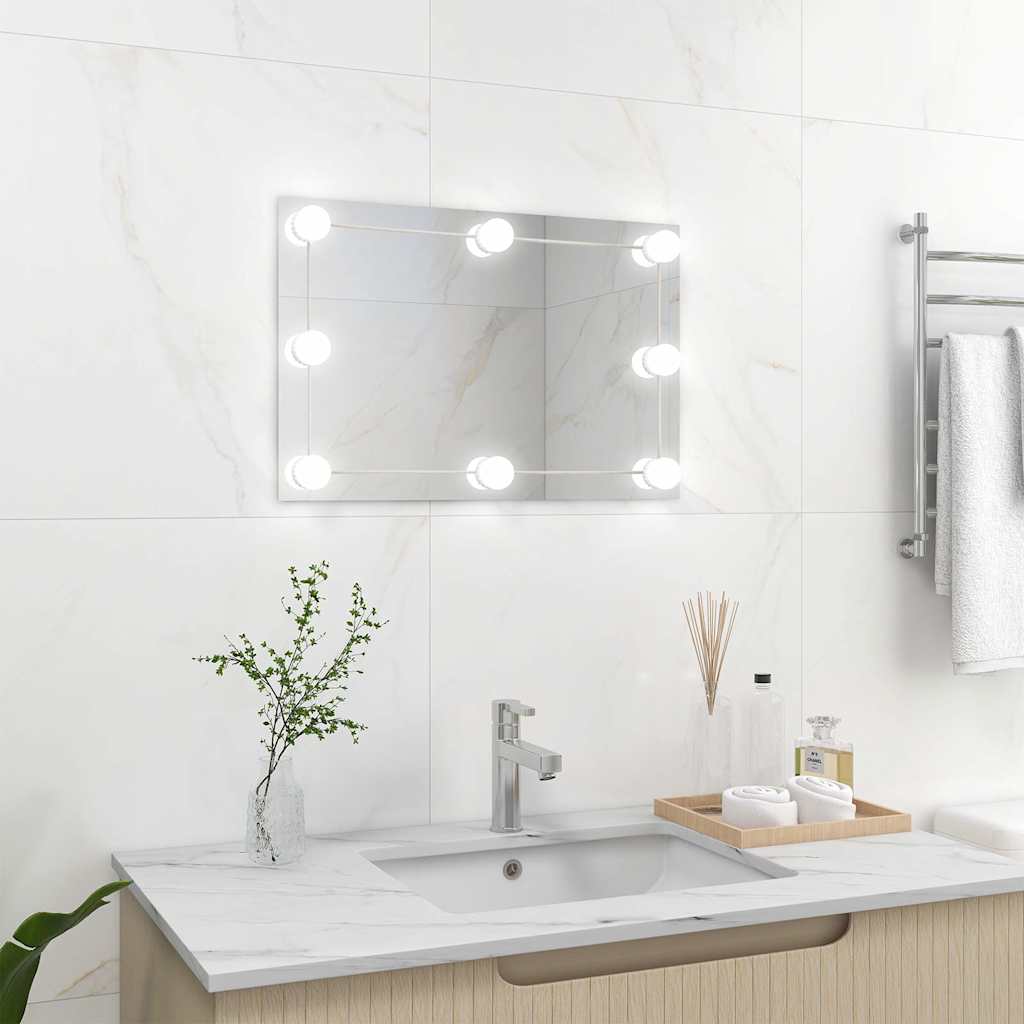 Miroir mural vidaxl avec des lampes à LED en verre rectangulaire