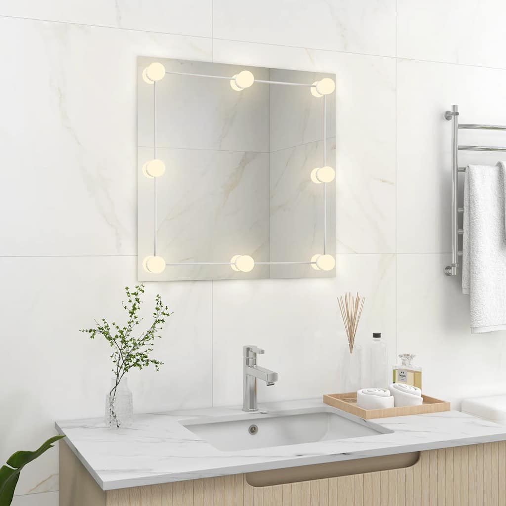 Miroir mural vidaxl avec des lampes LED Verre carrée