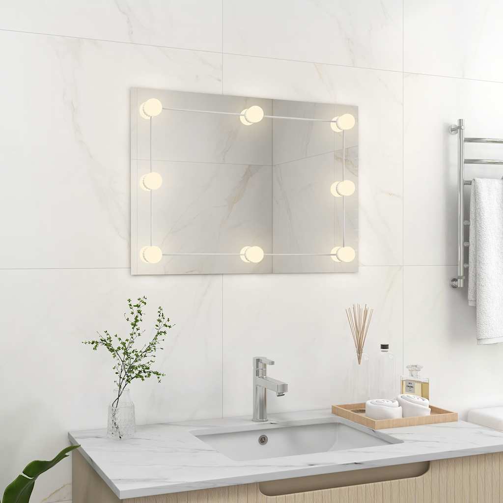 Miroir mural vidaxl sans cadre de lampes à LED de verre