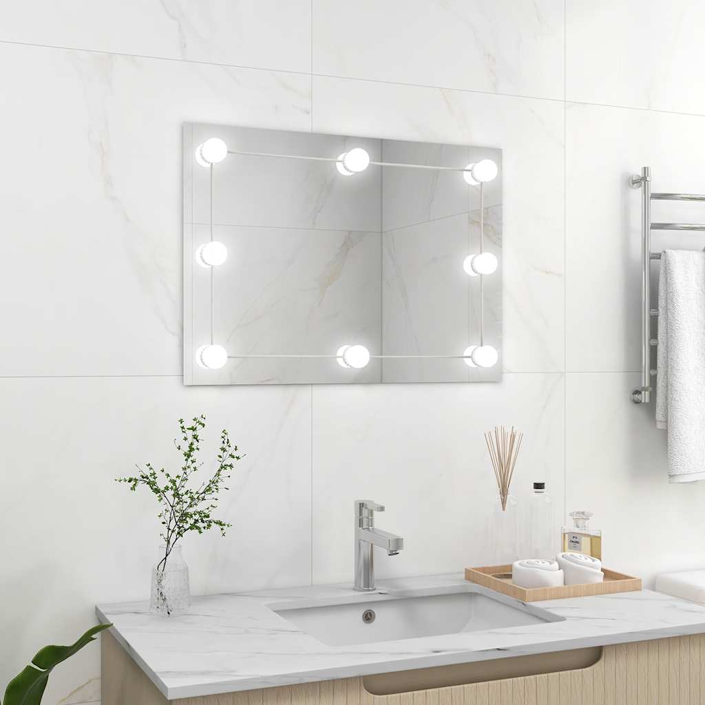Miroir mural vidaxl sans cadre de lampes à LED de verre