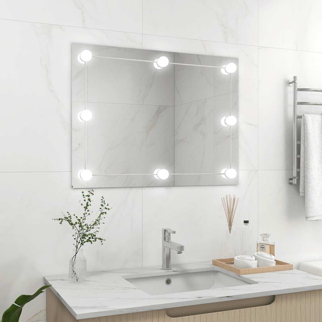 Miroir mural vidaxl sans cadre de lampes à LED de verre