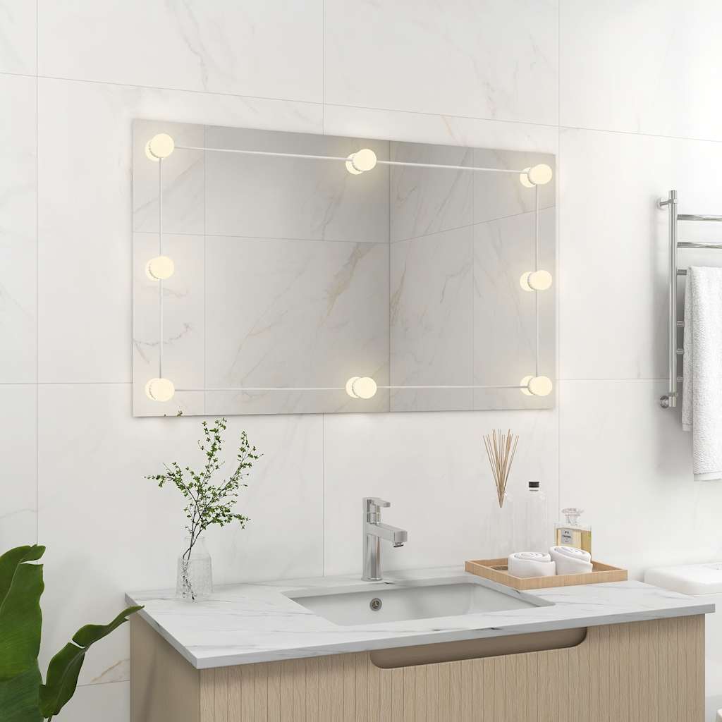 Miroir mural vidaxl sans cadre de lampes à LED de verre