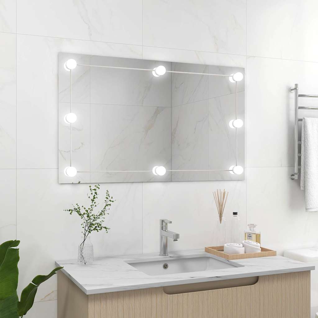 Miroir mural vidaxl sans cadre de lampes à LED de verre