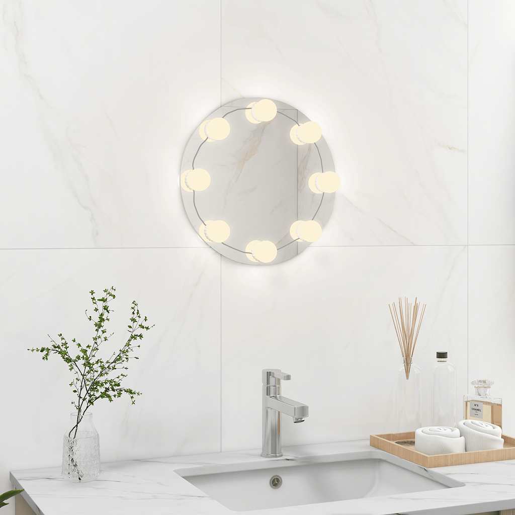Miroir mural vidaxl sans liste de lampes LED autour du verre